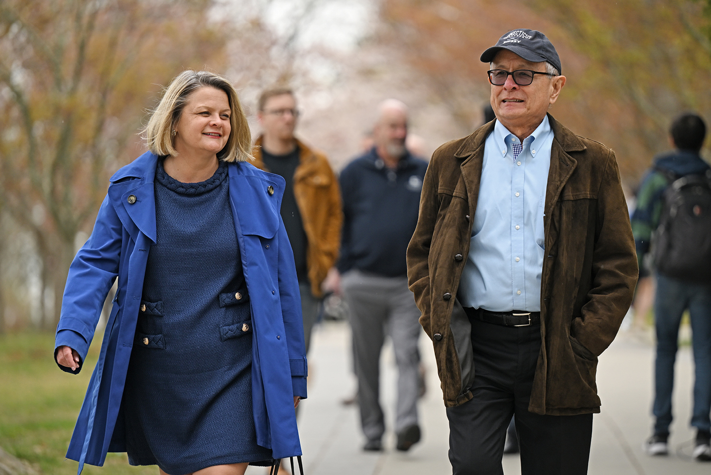 President-elect Chapdelaine walks across campus with interim president Les Wong.