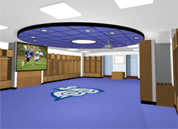 An artistic rendering of the upgraded men's lacrosse and soccer locker room.