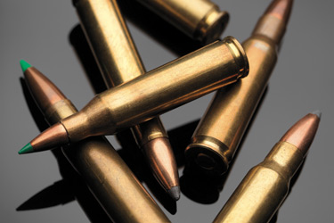 Closeup picture of rifle bullets