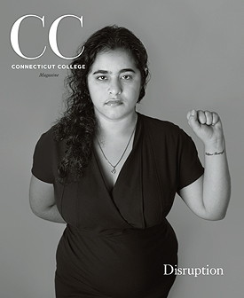 Cover of Winter 2018 issue of CC Magazine features a black and white image of Aditi Juneja ’12