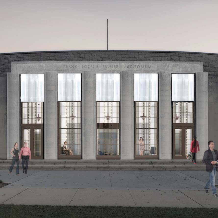 Architectural rendering of the outside of Palmer Auditorium