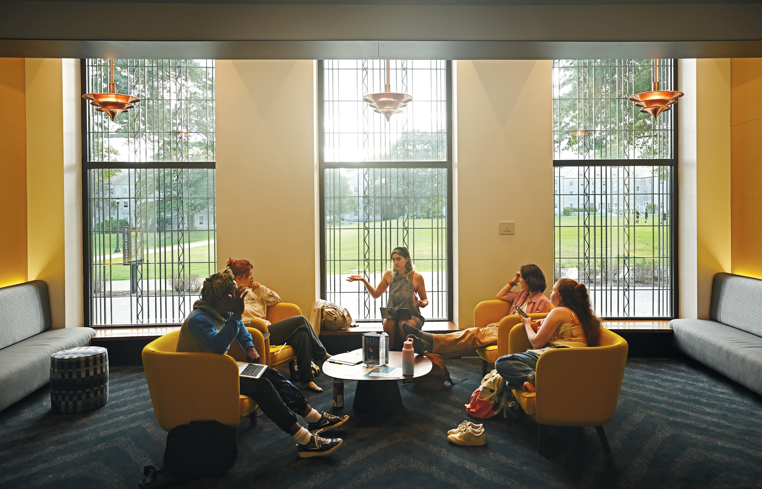Image of students in the Hovey Lobby at the Athey Center