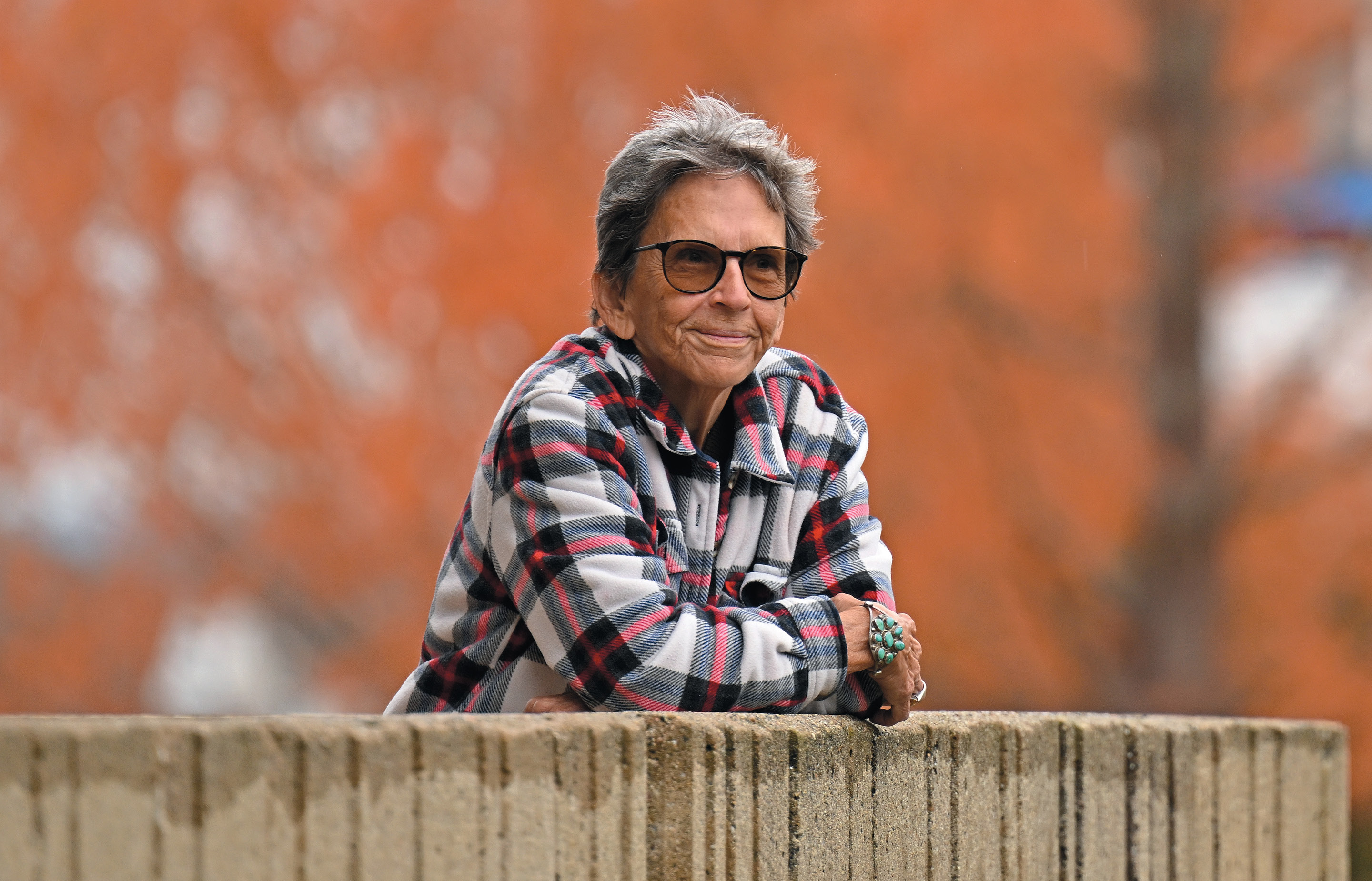 Picture of Blanche Boyd outside of Shain Library in the fall