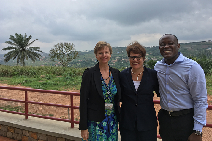 President Bergeron with Patrick Awuah, president and founder of Ashesi University College, and Suzanne Fox Buchele ’85