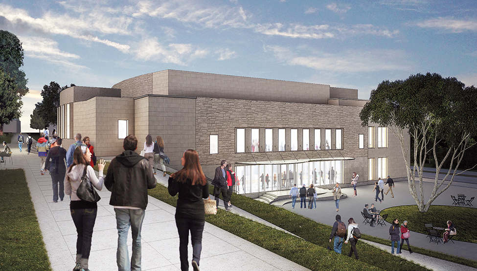 A rendering of the renovation plans for Palmer Auditorium seen from Tempel Green.