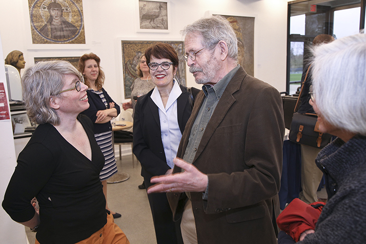 Jill Lepore greets guests at a reception prior to her lecture. 