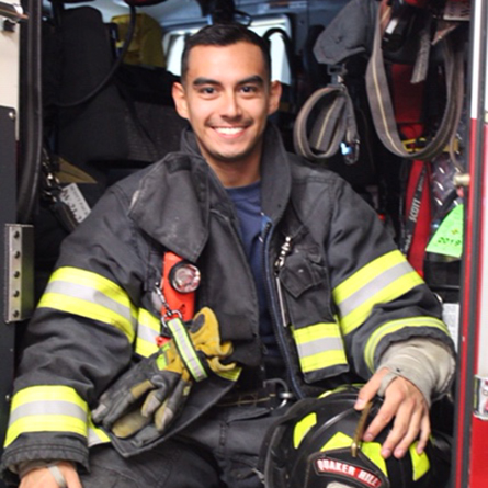 A photo of Hector Salazar '20 in his firefighting gear.