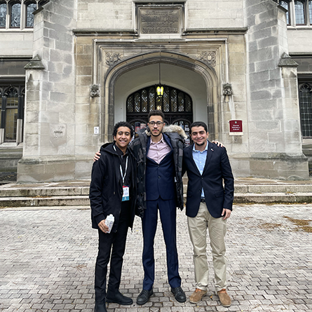 (L-R): Maged Hassan ’25, Iyad Ait Hou ’22 and Abubakr El Sobky ’23 finished in the top four at the 2nd U.S. Universities Arabic Debating Championship.  