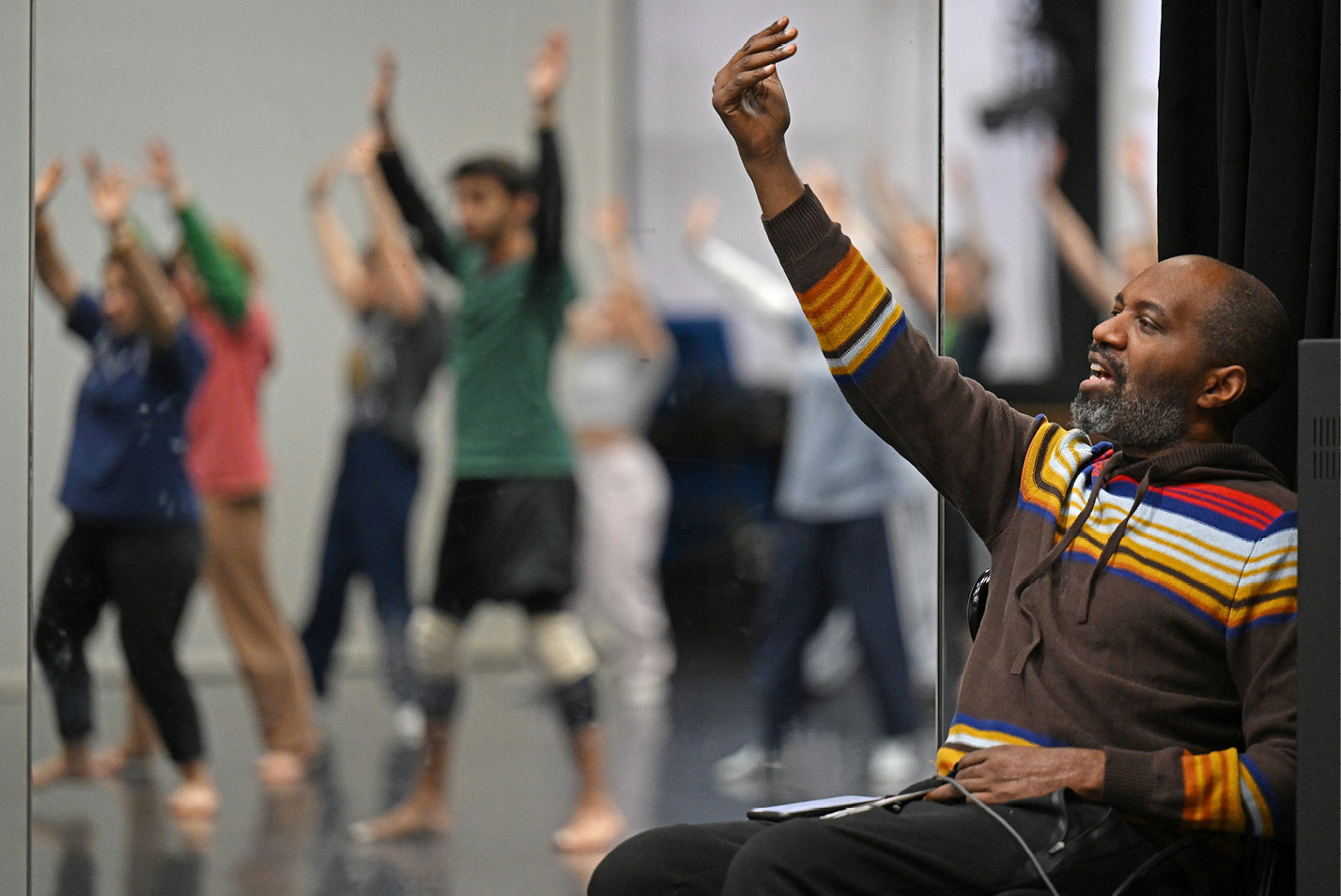 Choreographer Ronald K. Brown leads a master class for dance students
