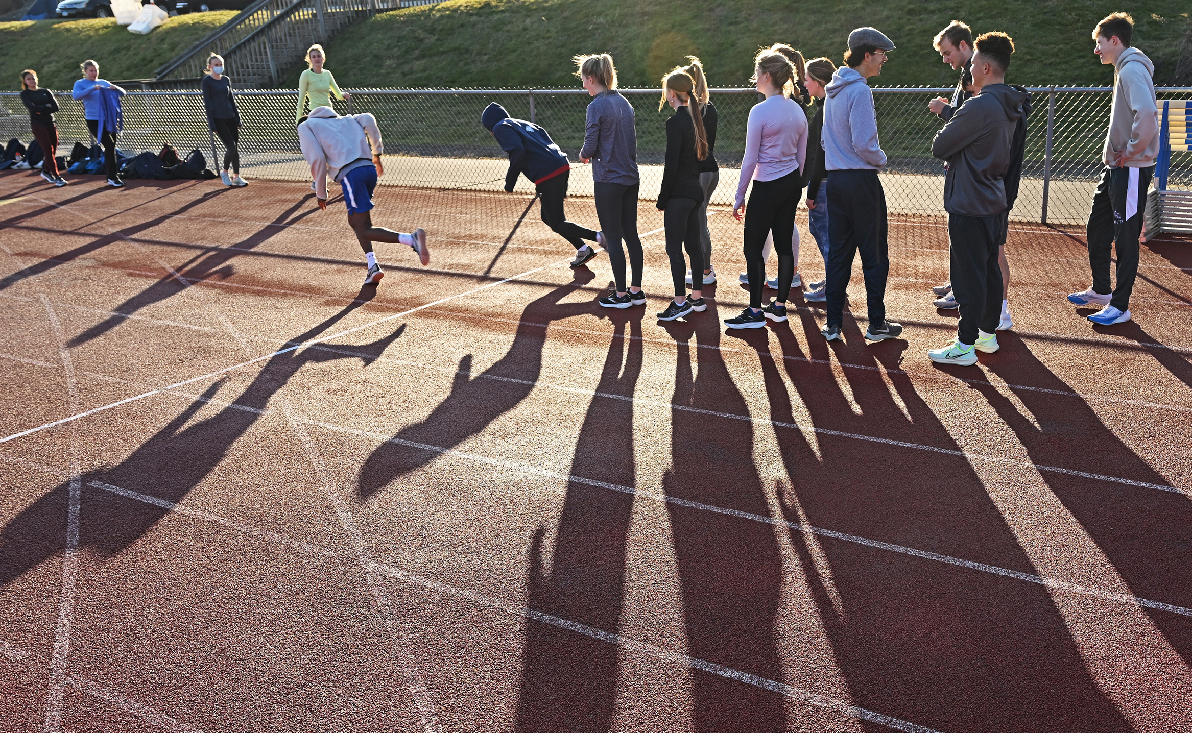The Connecticut College men's and women's track & field team practices on Silfen Track in early January.