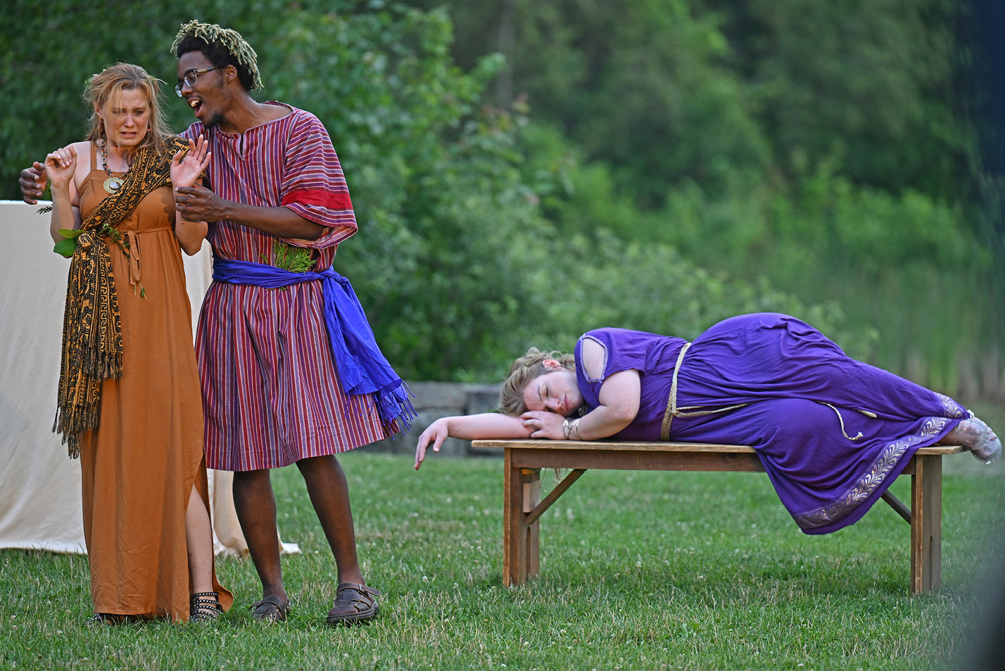 Actors perform during Flock Theater's Shakespeare in the Park in the Arboretum