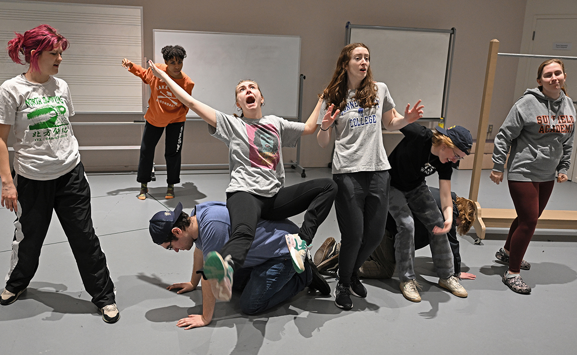 Student actors rehearse scene