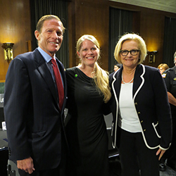 Darcie Folsom, director of sexual violence prevention and advocacy, center, with U.S. Senators Blumenthal, left, and McCaskill. Folsom was in Washington to participate in a roundtable discussion about preventing and responding to sexual assaults on college campuses.